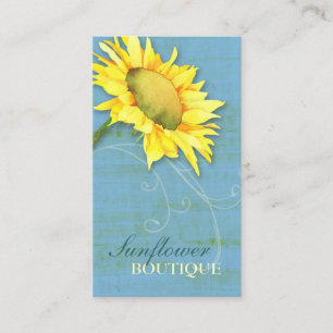 Tarjeta De Visita Elegante Azul Rústico Girasol