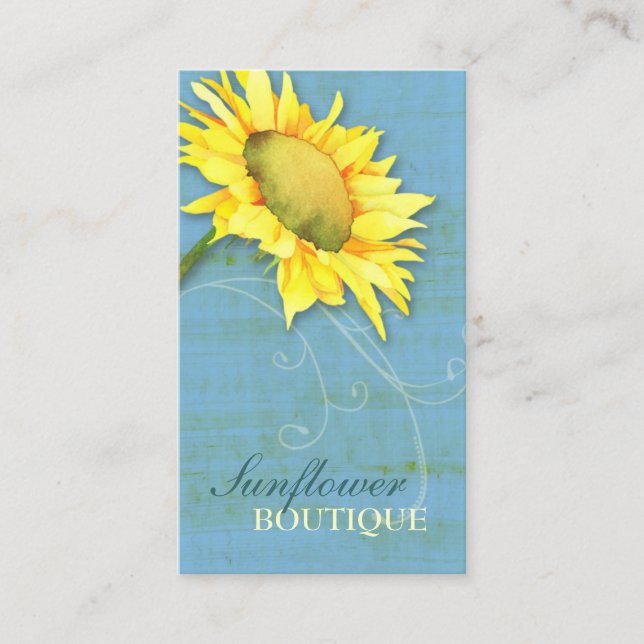 Tarjeta De Visita Elegante Azul Rústico Girasol (Anverso)