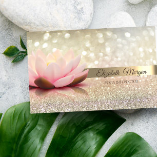 Tarjeta De Visita Elegante Banda Bokeh Gold, Lotus Yoga