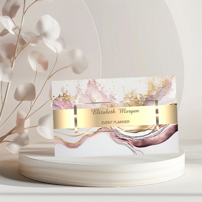 Tarjeta De Visita Elegante Banda de oro profesional de Mármol rosa (Subido por el creador)