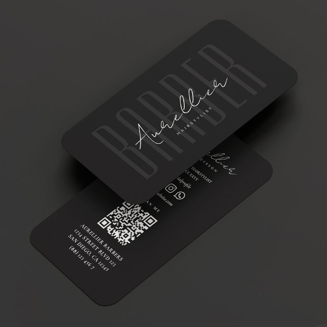 Tarjeta De Visita Elegante Barber Barbershop Black White Script (Elegant Barber Barbershop Black White Script Business Card
)