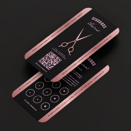 Tarjeta De Visita Elegante Barber Negro Rosegold Scissors Lealtad