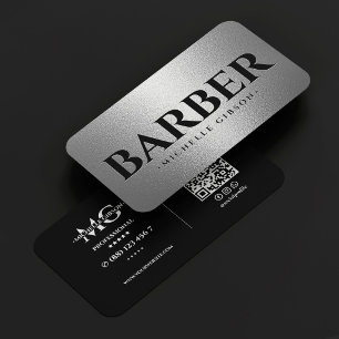 Tarjeta De Visita Elegante Barbería de Viaje Negro Falso Plata Barbe