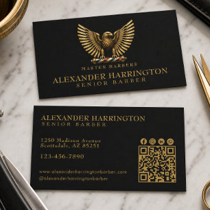 Tarjeta De Visita Elegante Barbería Logo Águila Dorada Peluquero