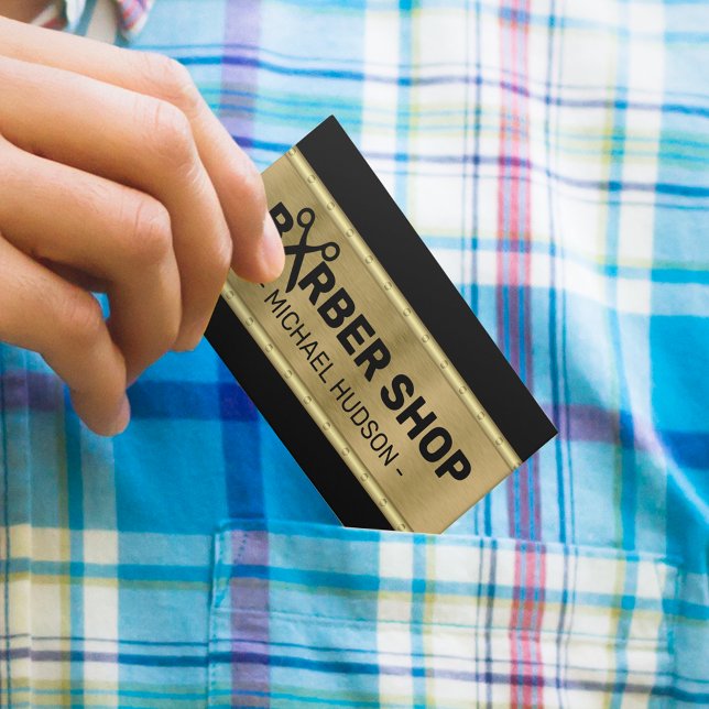 Tarjeta De Visita Elegante Barbería Masculina Negra y Oro (Subido por el creador)