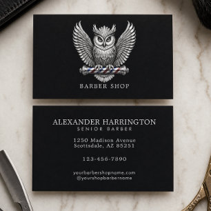 Tarjeta De Visita Elegante Barbería Polo de Barbería Búho de Plata