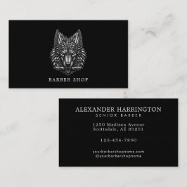 Tarjeta De Visita Elegante Barbería Polo de Barbería Lobo Plateado 