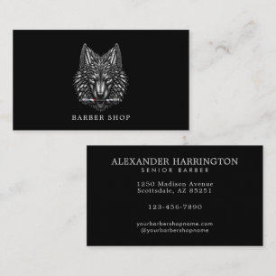 Tarjeta De Visita Elegante Barbería Polo de Barbería Lobo Plateado 