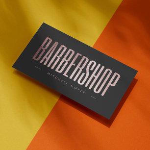 Tarjeta De Visita Elegante Barbería Rosa Dorado Brillo  