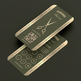 Tarjeta De Visita Elegante Barbershop Barber Green Gold Lealty Card