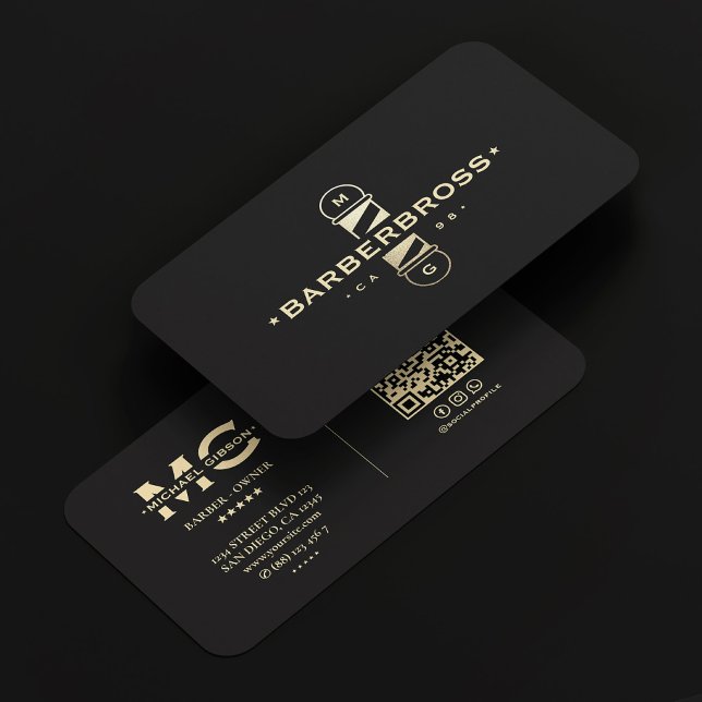 Tarjeta De Visita Elegante Barbershop Gold Barber Polo Negro (Elegant Barbershop Gold Barber Pole Black Business Card
)