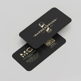 Tarjeta De Visita Elegante Barbershop Moderno Barber Pole Oro Negro