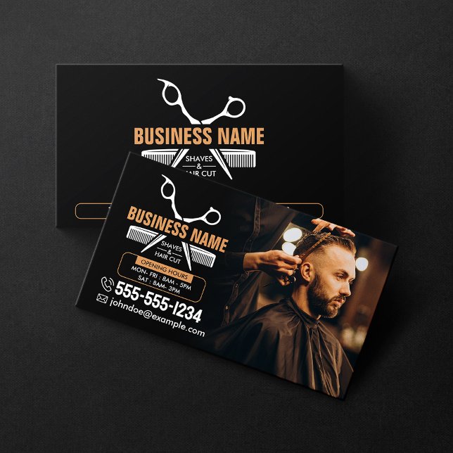 Tarjeta De Visita Elegante BarberShop profesional negro con estilo (Subido por el creador)