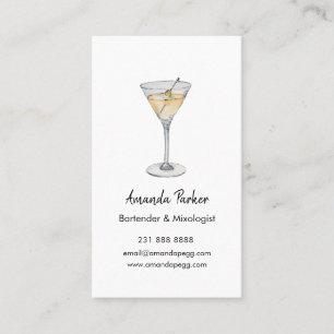 Tarjeta De Visita Elegante bartender de Martini al agua, Mixólogo