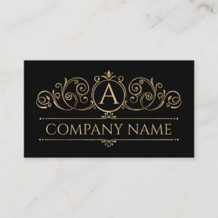 Tarjeta De Visita Elegante batido de color blanco Monograma dorado s