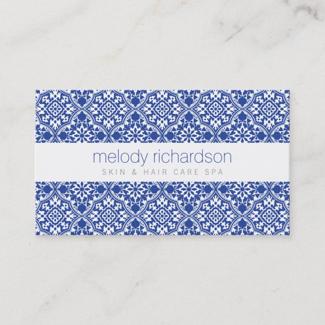Tarjeta De Visita Elegante Beauty Vintage Blue Pattern (Anverso)