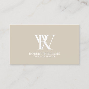 Tarjeta De Visita Elegante beige blanco monograma profesional