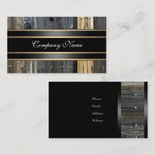 Tarjeta De Visita Elegante beige con apariencia de madera y bronce n