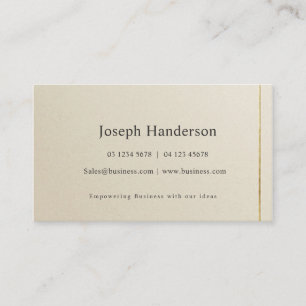 Tarjeta De Visita Elegante beige de alabastro lino y oro Corporativo