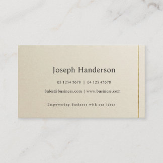Tarjeta De Visita Elegante beige de alabastro lino y oro Corporativo