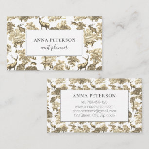 Tarjeta De Visita Elegante beige marrón vintage toile ciervo en bosq