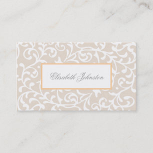 Tarjeta De Visita Elegante Beige Swirls Damask Feminine Floral