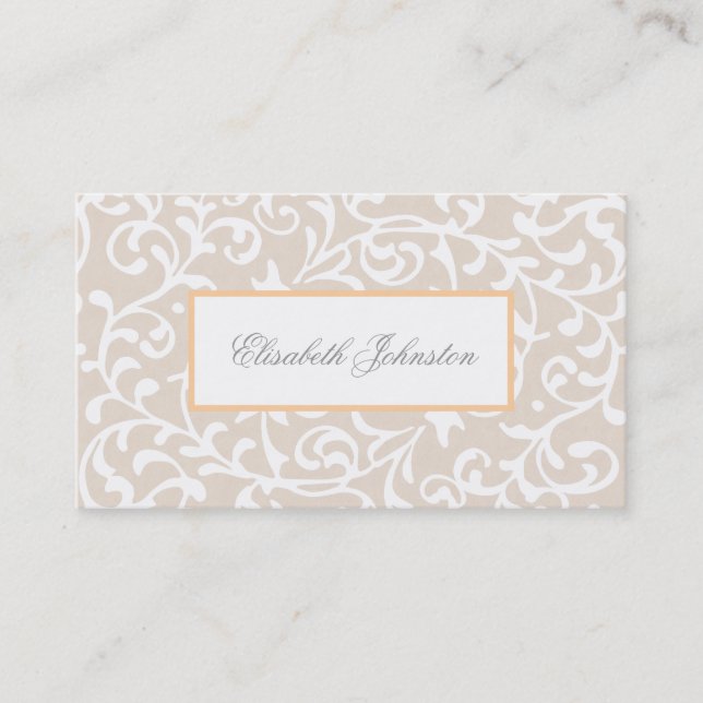 Tarjeta De Visita Elegante Beige Swirls Damask Feminine Floral (Anverso)