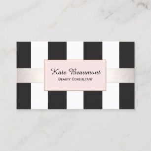 Tarjeta De Visita Elegante Belleza de placa rosa rayada blanca y neg