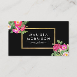 Tarjeta De Visita Elegante Belleza Florales Negro y Faux Gold