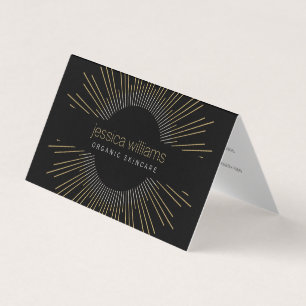 Tarjeta De Visita Elegante Belleza Oro Sunburst Negro Doblado