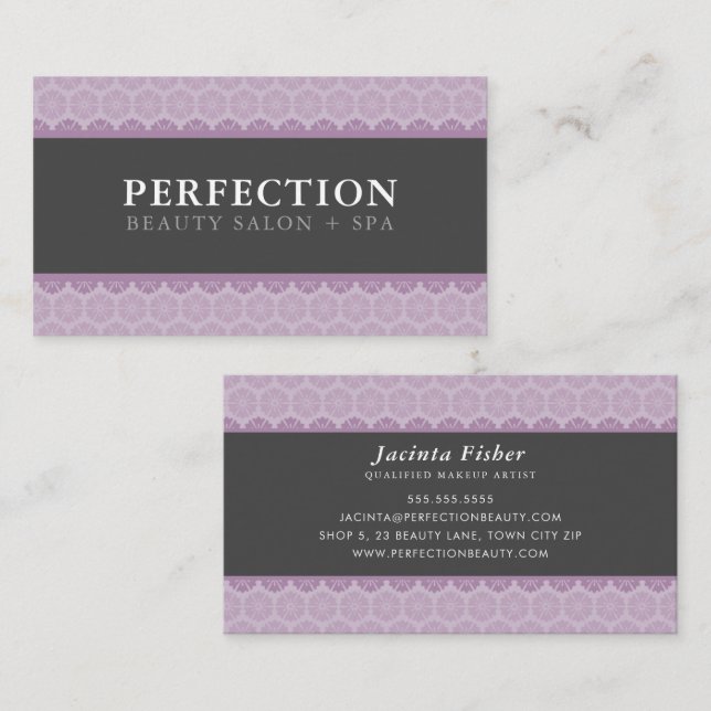Tarjeta De Visita ELEGANTE BELLEZA patrón de bonito malva gris morad (Anverso / Reverso)