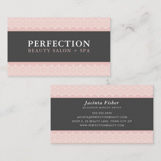Tarjeta De Visita ELEGANTE BELLEZA patrón de bonito rosa (Anverso / Reverso)