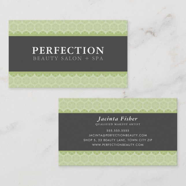 Tarjeta De Visita ELEGANTE BELLEZA patrón de bonito verde claro (Anverso / Reverso)