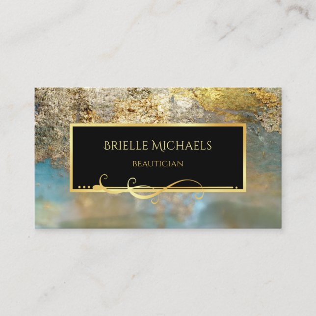 Tarjeta De Visita Elegante Belticista de lujo azul y dorado (Anverso)