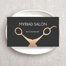 Tarjeta De Visita Elegante Black and GoldScissors Salón Hair Stylist
