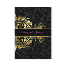 Elegante Black Damask Gold Floral Lace