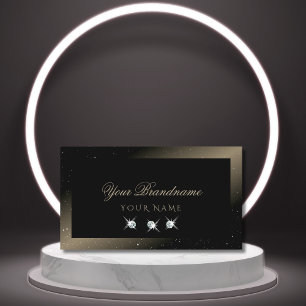 Tarjeta De Visita Elegante Black Dark Brown Esparcen Diamantes Moder