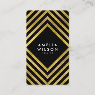 Tarjeta De Visita Elegante Black Faux Gold Stylist Social Media