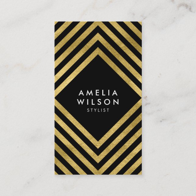 Tarjeta De Visita Elegante Black Faux Gold Stylist Social Media (Anverso)