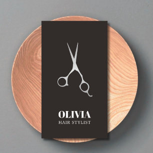 Tarjeta De Visita Elegante Black Faux Silver Scissors Bold Hair Salo