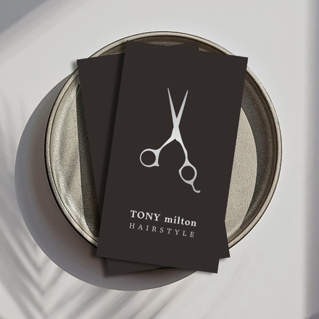 Tarjeta De Visita Elegante Black Faux Silver Scissors Hairstylist (Subido por el creador)