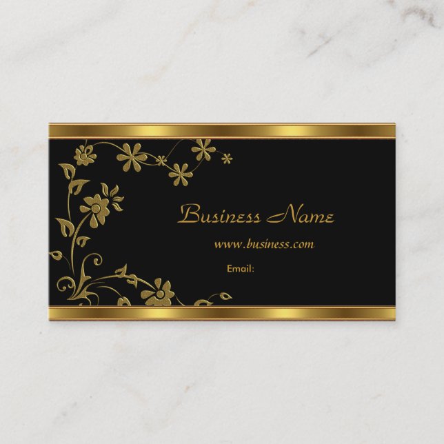 Tarjeta de visita elegante Black Floral Gold (Anverso)