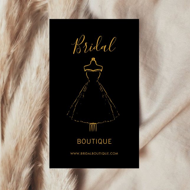 Tarjeta De Visita Elegante Black & Gold Gown Bride Boutique (Subido por el creador)