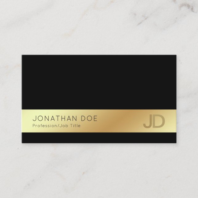 Tarjeta De Visita Elegante Black Gold Modern Monograma Silk Luxe (Anverso)