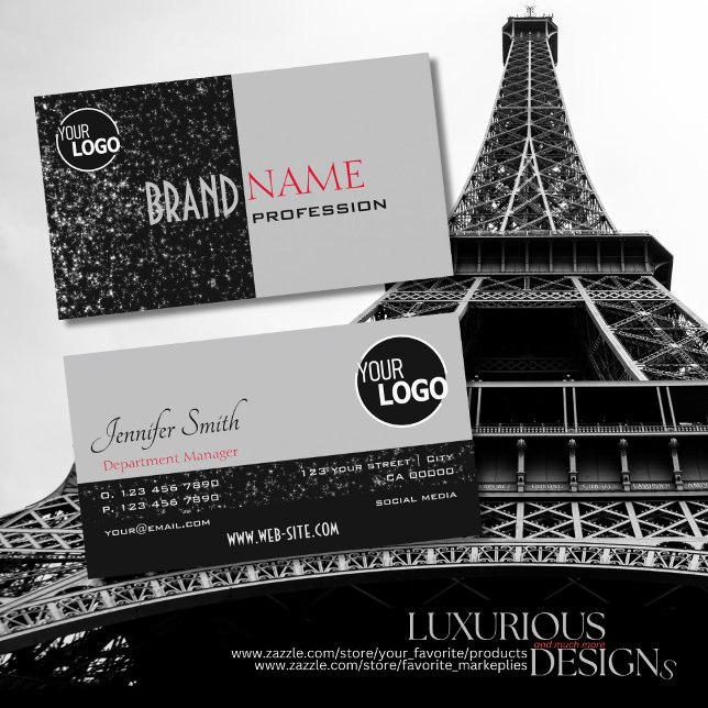 Tarjeta De Visita Elegante Black Gray Tiny Glittered Stars agrega lo (Subido por el creador)