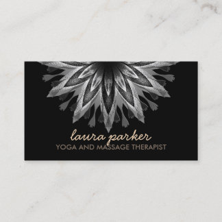Tarjeta De Visita Elegante Black Lotus Flor Yoga Sanación de Salud