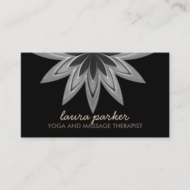 Tarjeta De Visita Elegante Black Lotus Flor Yoga Sanación de Salud (Anverso)