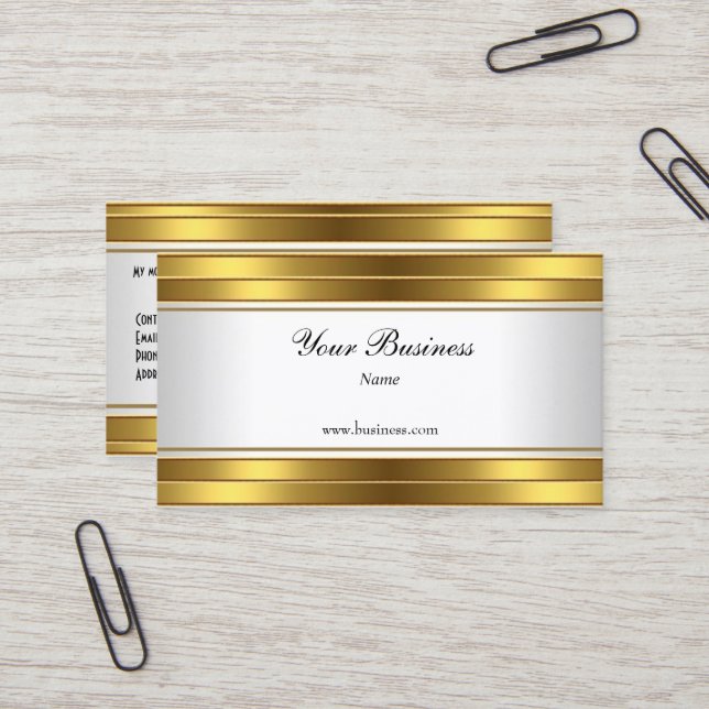 Tarjeta De Visita Elegante blanco dorado (Anverso/Reverso In Situ)
