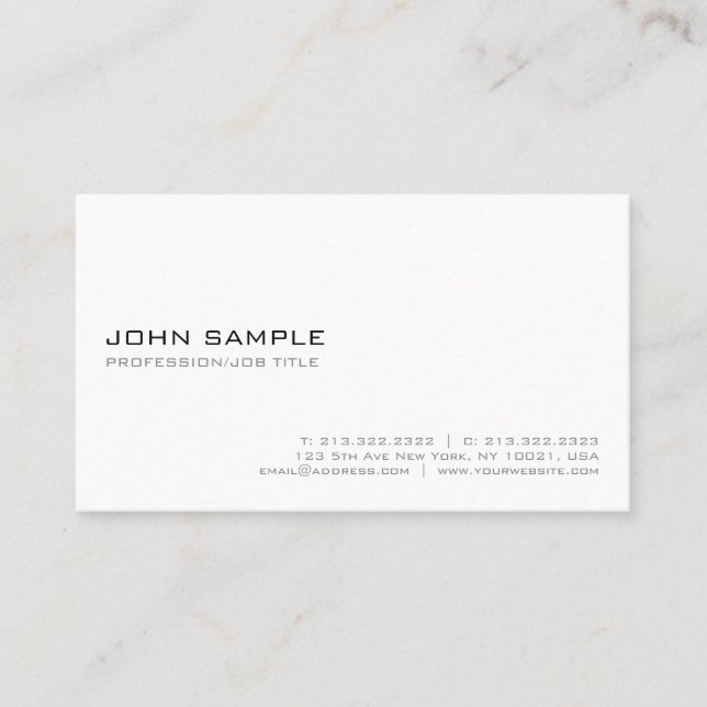 Tarjeta De Visita Elegante blanco moderno minimalista (Anverso)