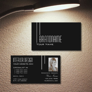 Tarjeta De Visita Elegante blanco negro con foto profesional moderno